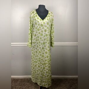 Vintage 90s BedHead white green polka dot maxi gown size Large